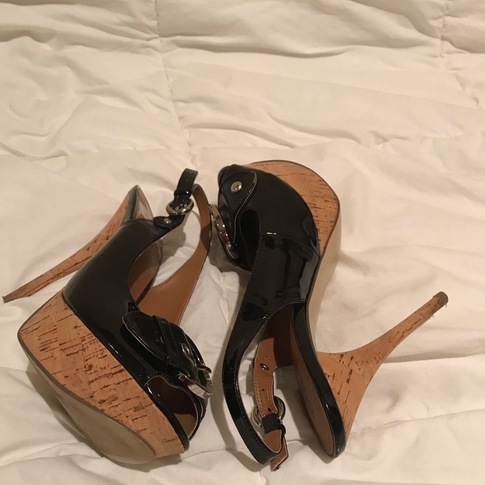 Guess Black Patent Leather Peep Toe Heels